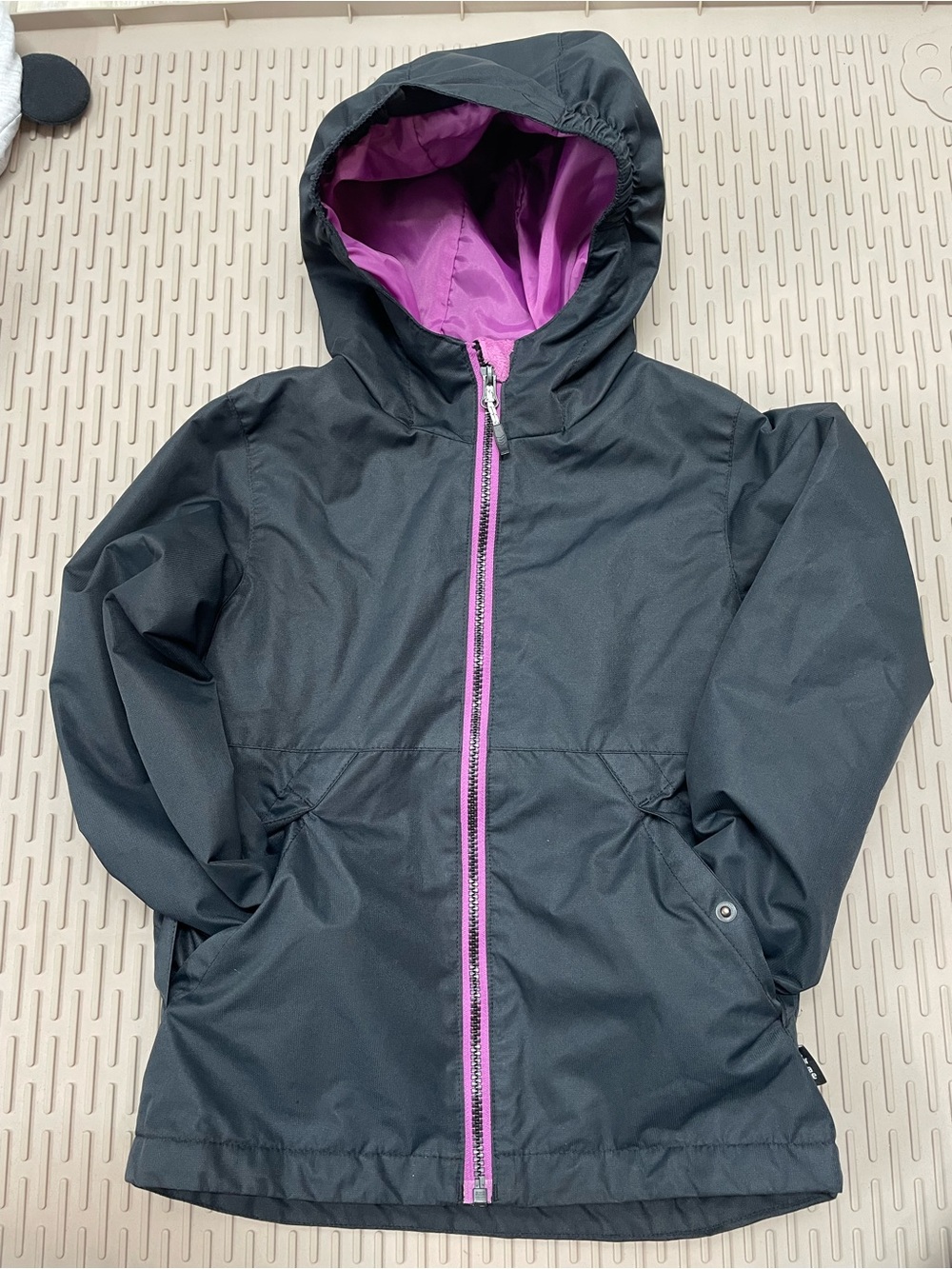 Surface‎ Windbreaker Jacket Girls Size 7 Black Purple  Hooded Fleece Lined
